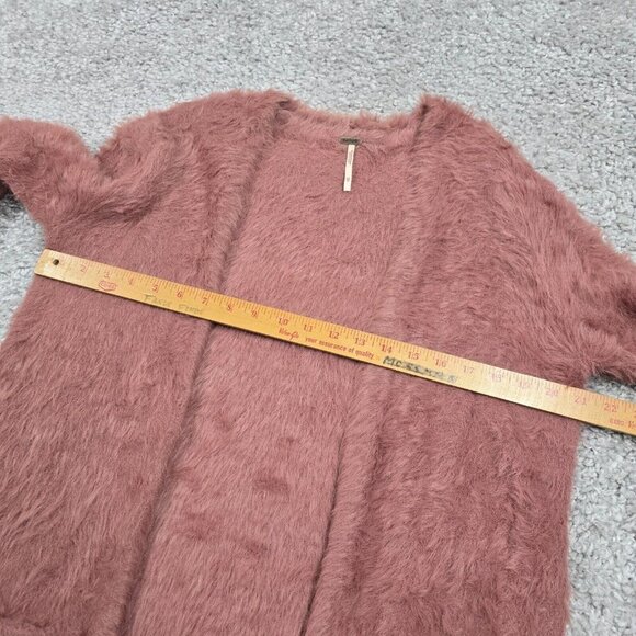 Free People Cardigan Womens XS Dusty Rose Fuzzy Faux Fur Open Front Pockets - Picture 8 of 12